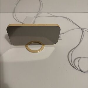 Digital Alarm Clock 6.5" LED Display Mirror 12/24H USB Charging Ports  Gold